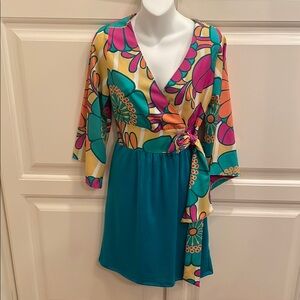 Judith March NEW teal mod floral dress sz s